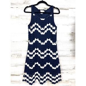 House of Harlow Womens S Navy White Sleeveless Crochet Mini Dress Boho Casual